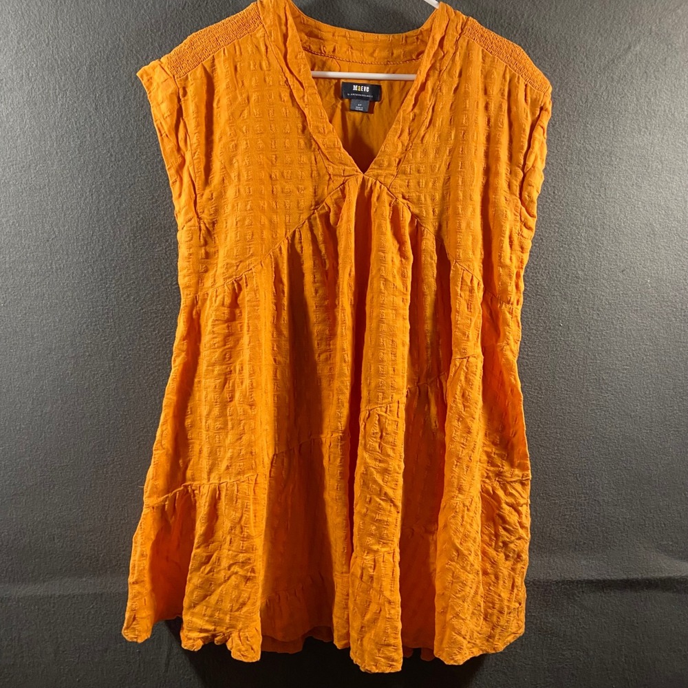 Maeve Anthropologie Juliet tiered tunic dress Orange Textured Cotton Sleeveless